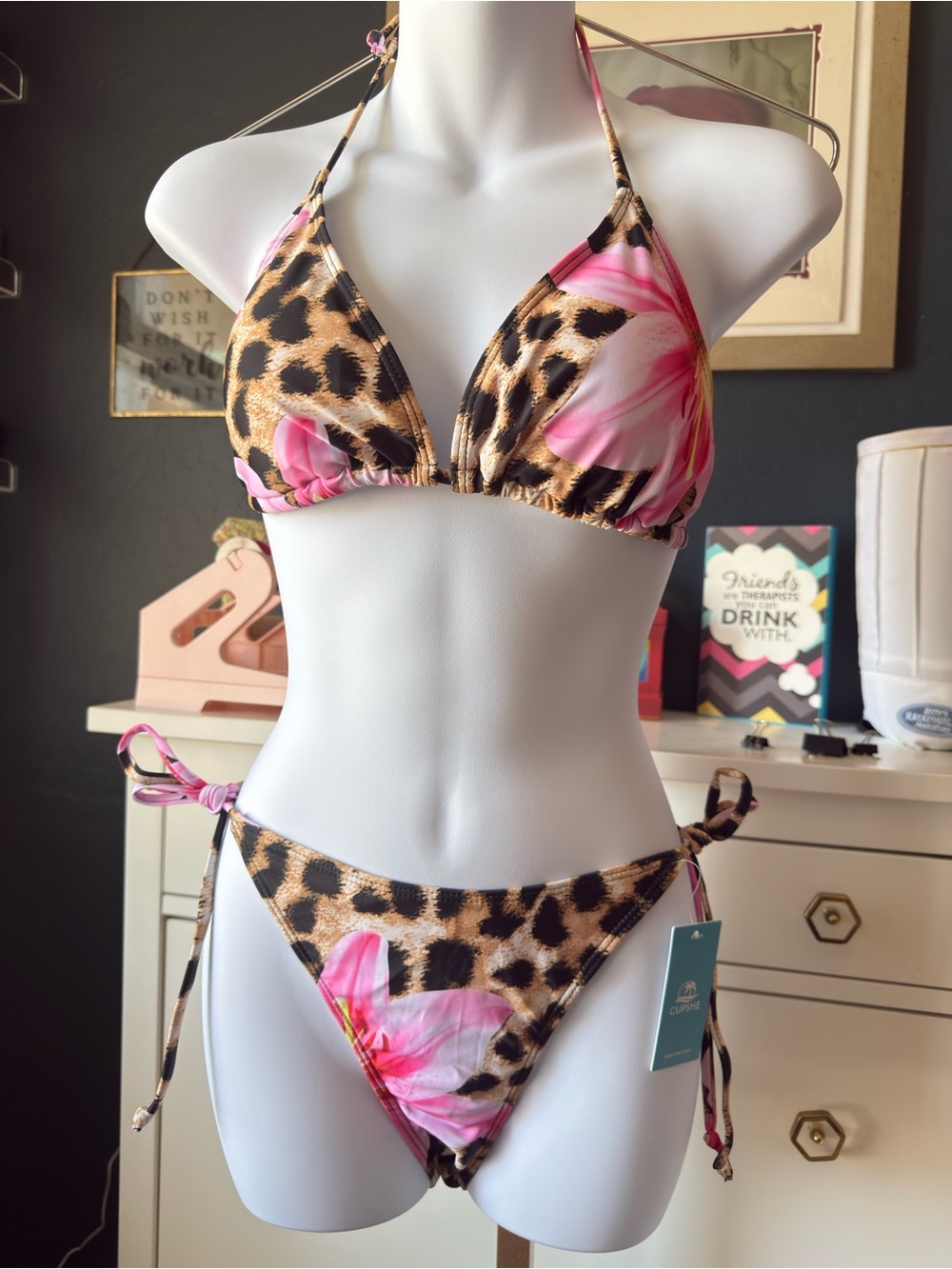 Cupshe Leopard Floral Pink Bikini Set
